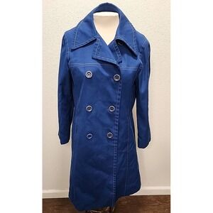 Vintage 70s London Fog Maincoats Size 12 Trench Coat Navy Blue White Stitch USA